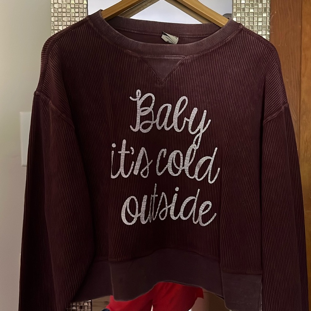 Oversized “baby it’s cold outside” cropped sweatshirt